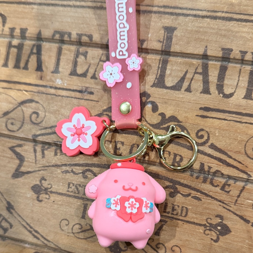 Pink Keychain with Floral Design